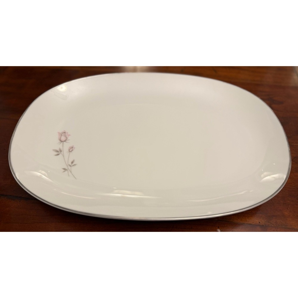 Noritake Pasadena 6311 Oval Serving Platter - Pink Rose Platinum Trim - 14"